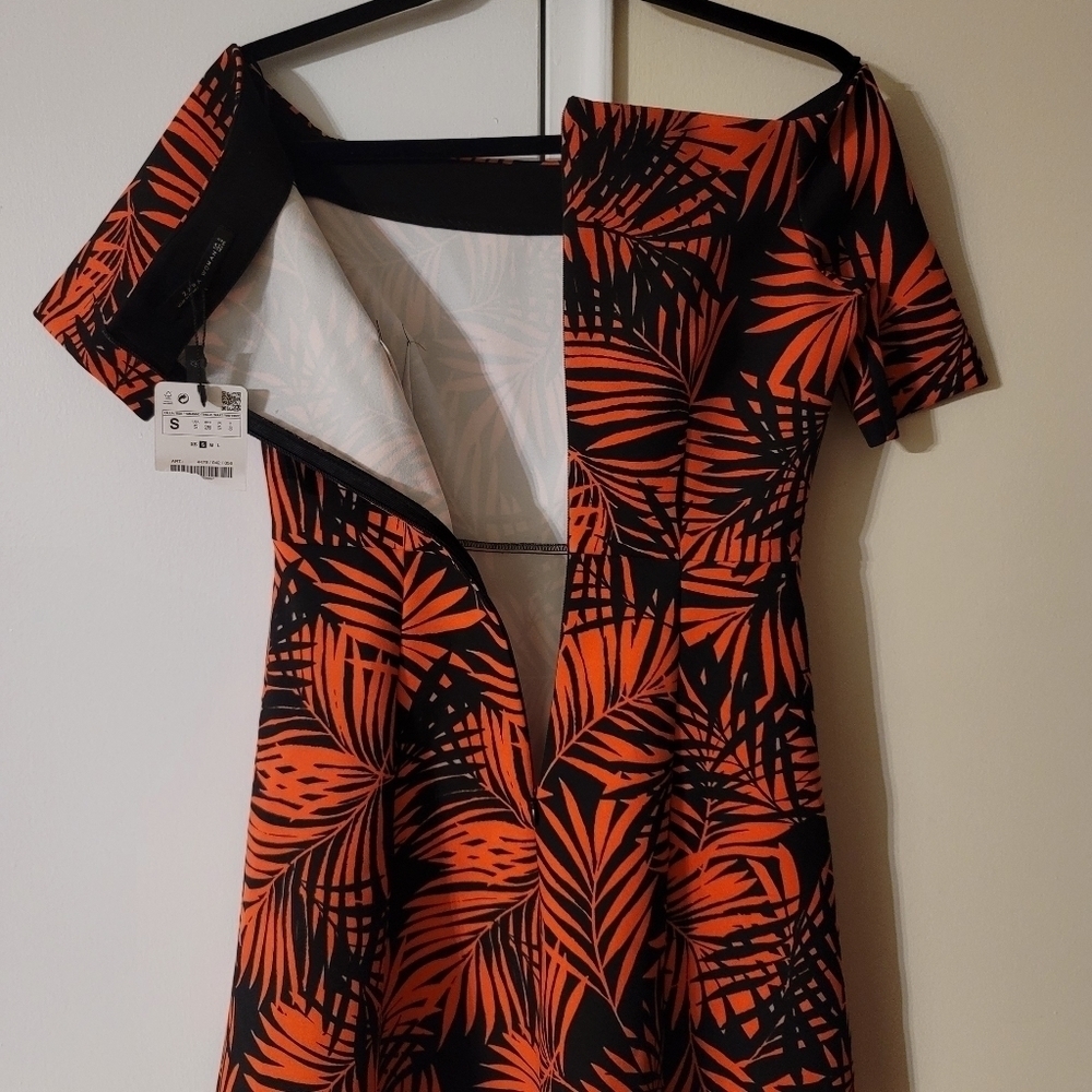 Zara Red&Black Palm Mini Dress - Picture 7 of 12